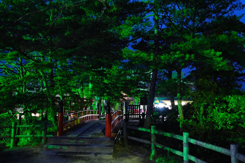 松島五大堂のグリーンのライトアップの写真画像